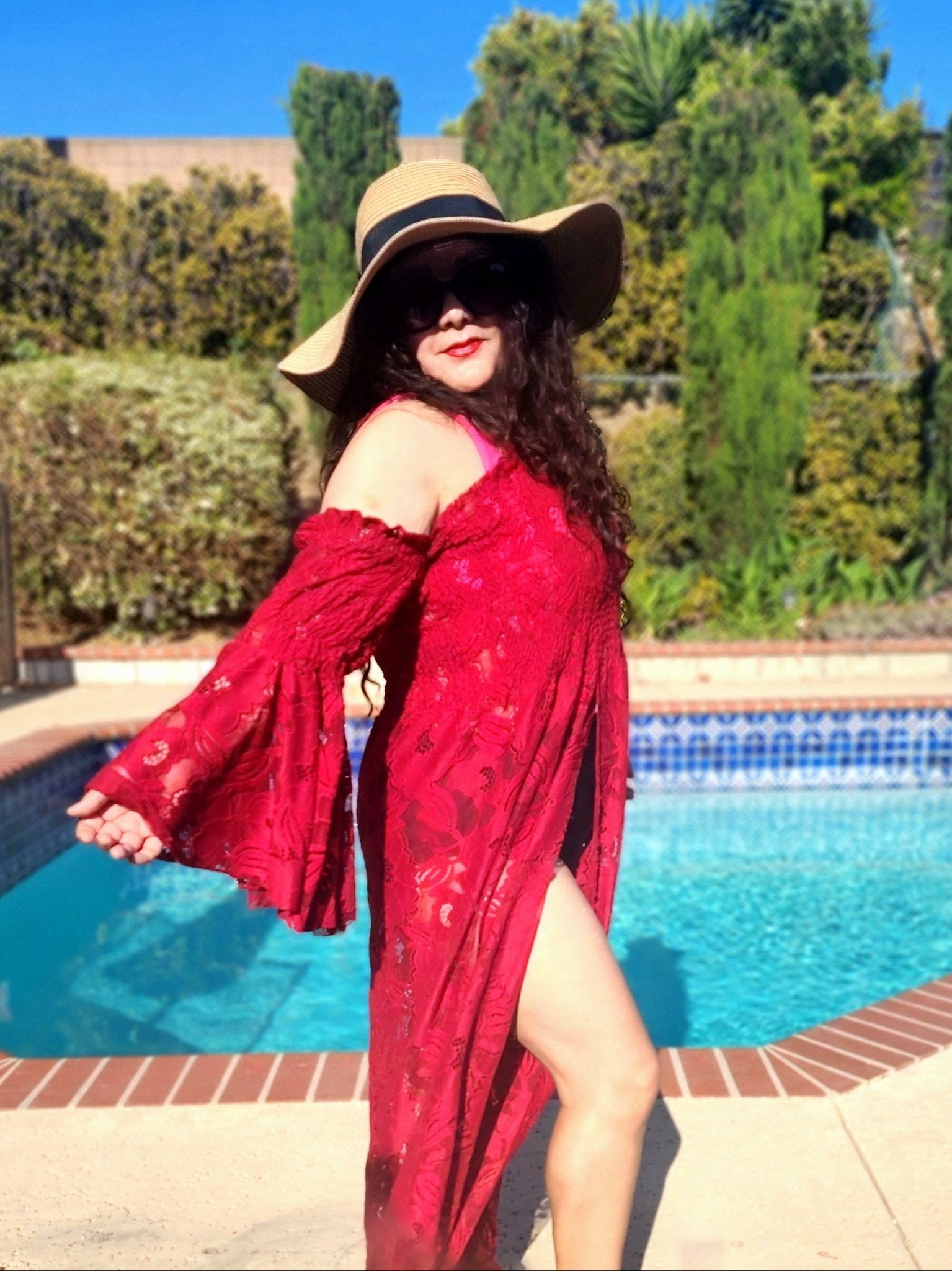 Peony Petals in Red. Stretch Lace Fabric. SL - 127 - RED - Boho Fabrics - Stretch Lace Fabric