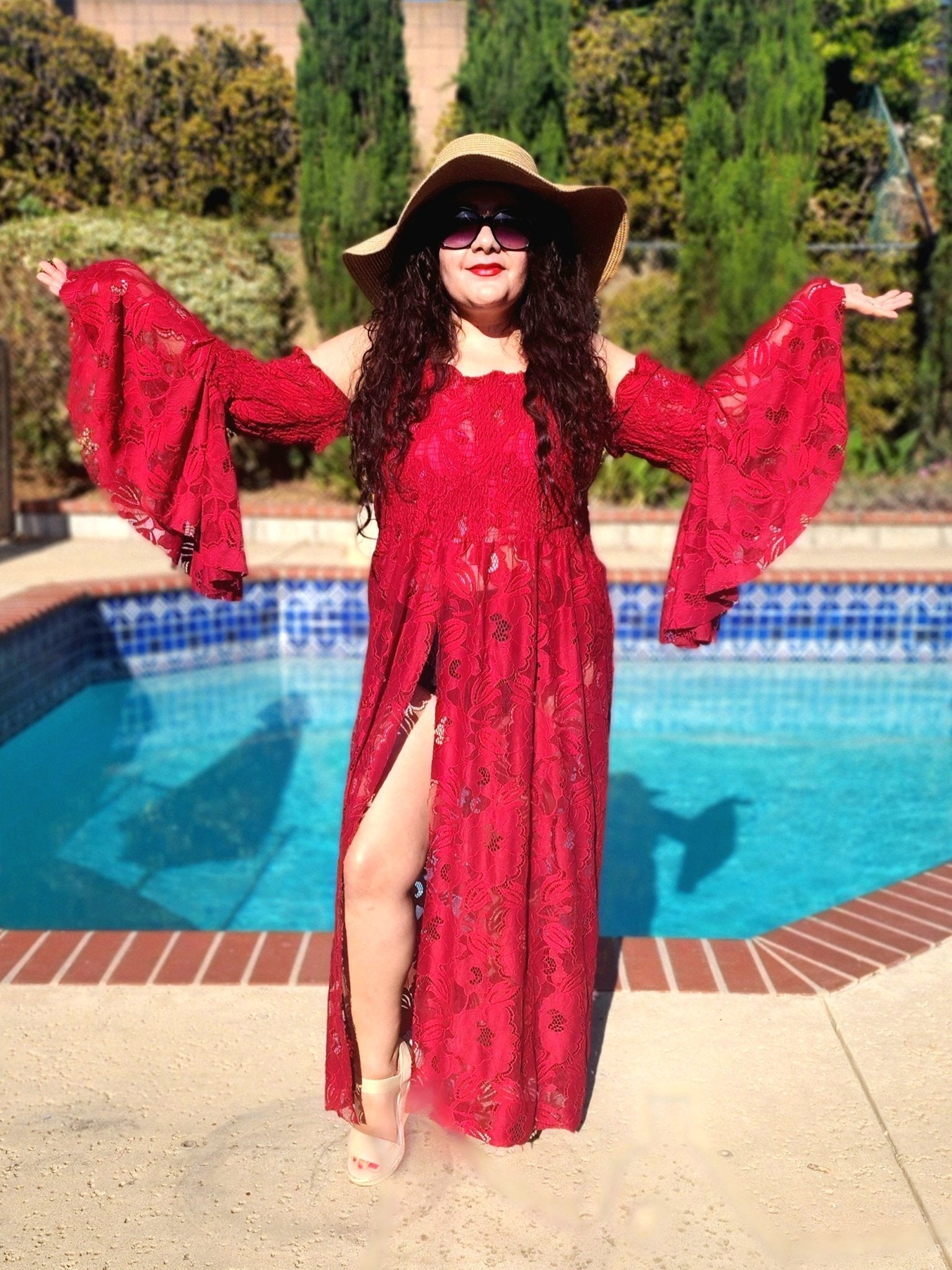 Peony Petals in Red. Stretch Lace Fabric. SL - 127 - RED - Boho Fabrics - Stretch Lace Fabric