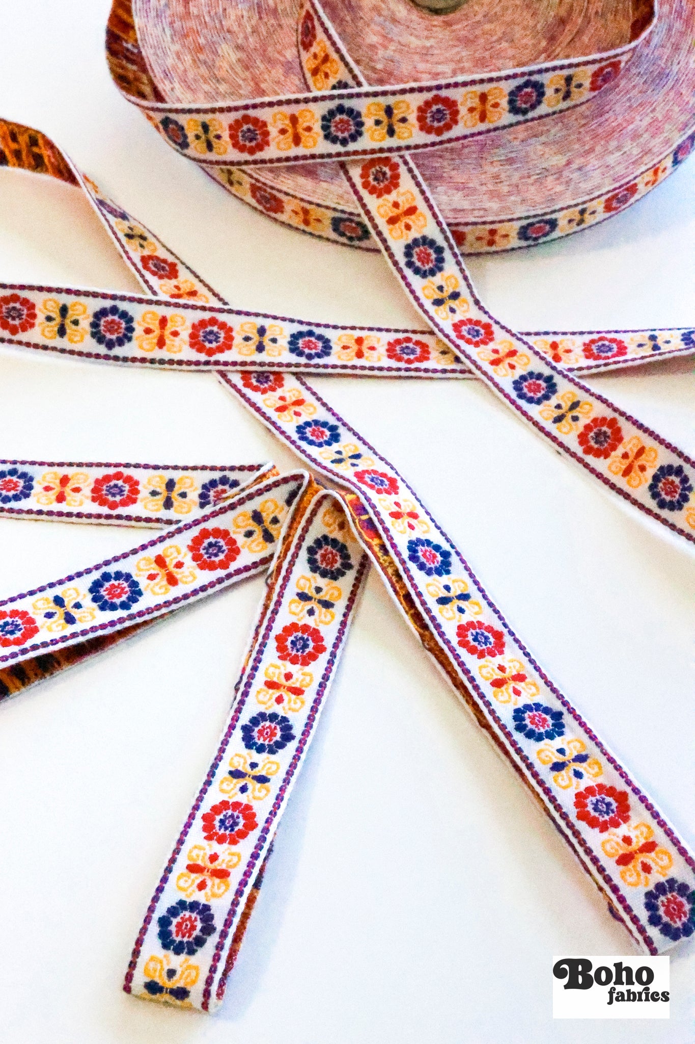 Petal Crest in Primary 1, 3/4" Vintage Jacquard Woven Trim, TRIM - 083 - Boho Fabrics - Trims