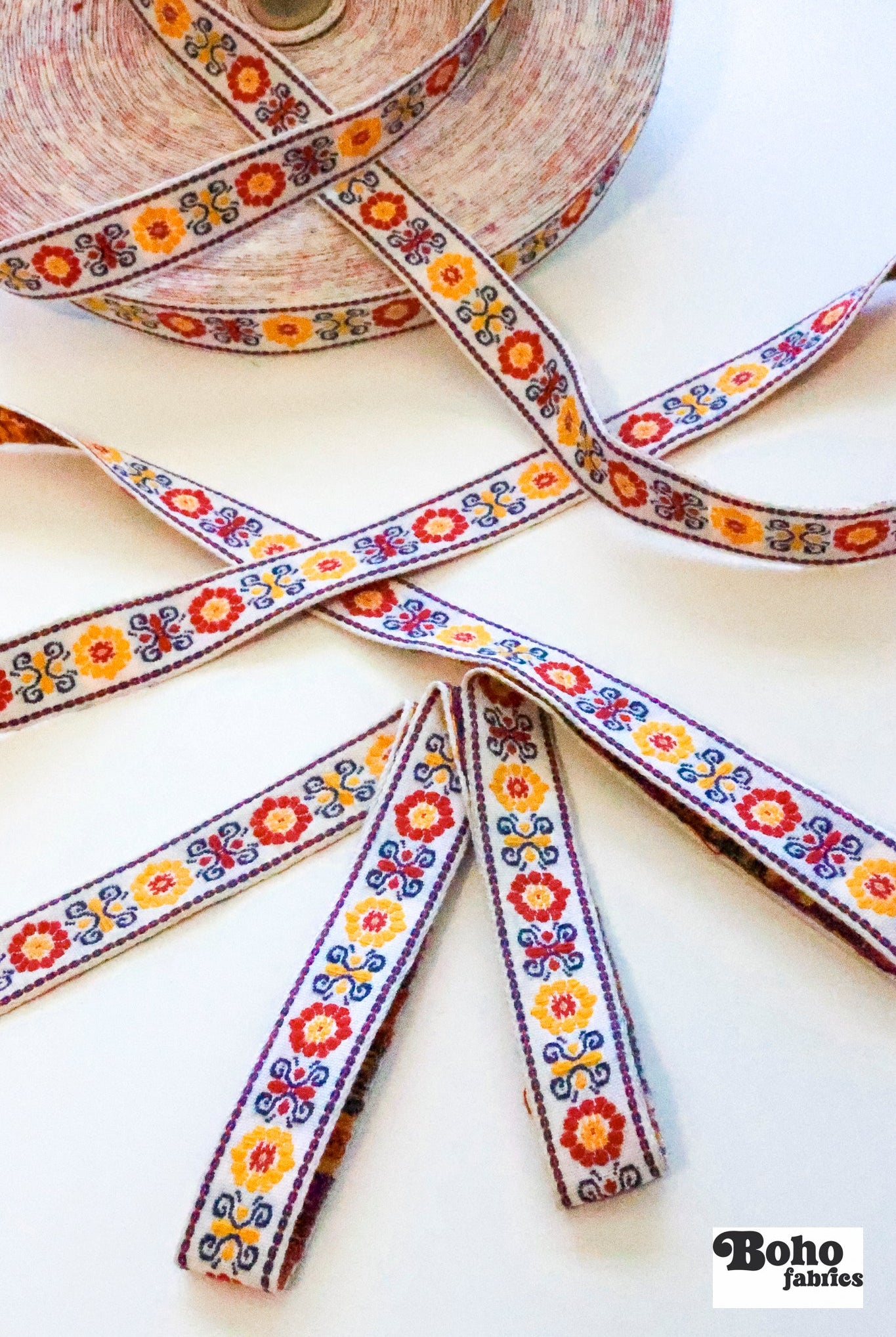 Petal Crest in Primary 2, 3/4" Vintage Jacquard Woven Trim, TRIM - 082 - Boho Fabrics - Trims
