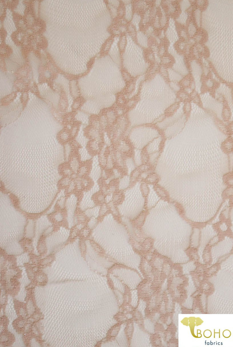 Petite Floral Stretch Lace in Beige. SL-108-NDE. - Boho Fabrics