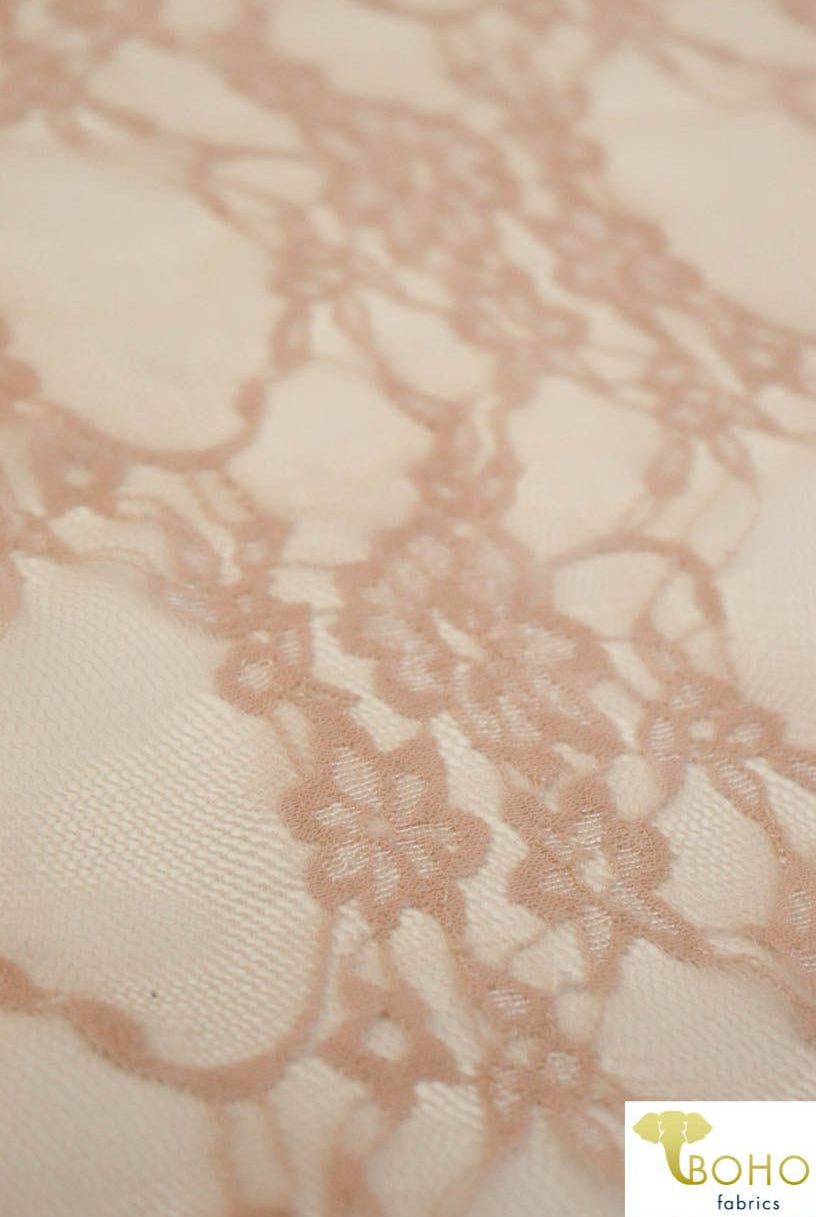 Petite Floral Stretch Lace in Beige. SL-108-NDE. - Boho Fabrics
