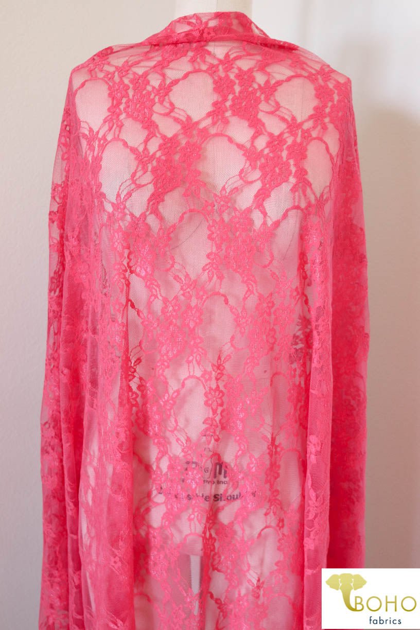 Petite Floral Stretch Lace in Coral. SL-108-CRL. - Boho Fabrics
