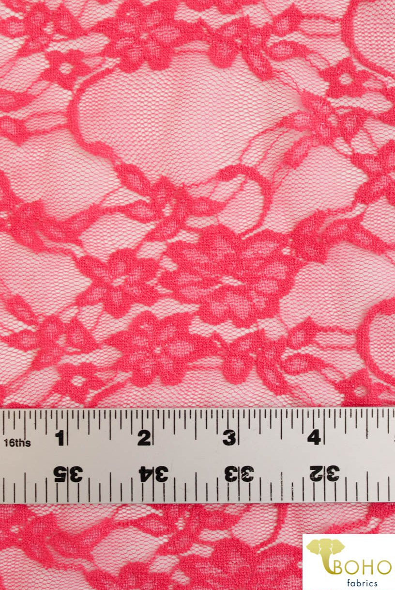 Petite Floral Stretch Lace in Coral. SL-108-CRL. - Boho Fabrics