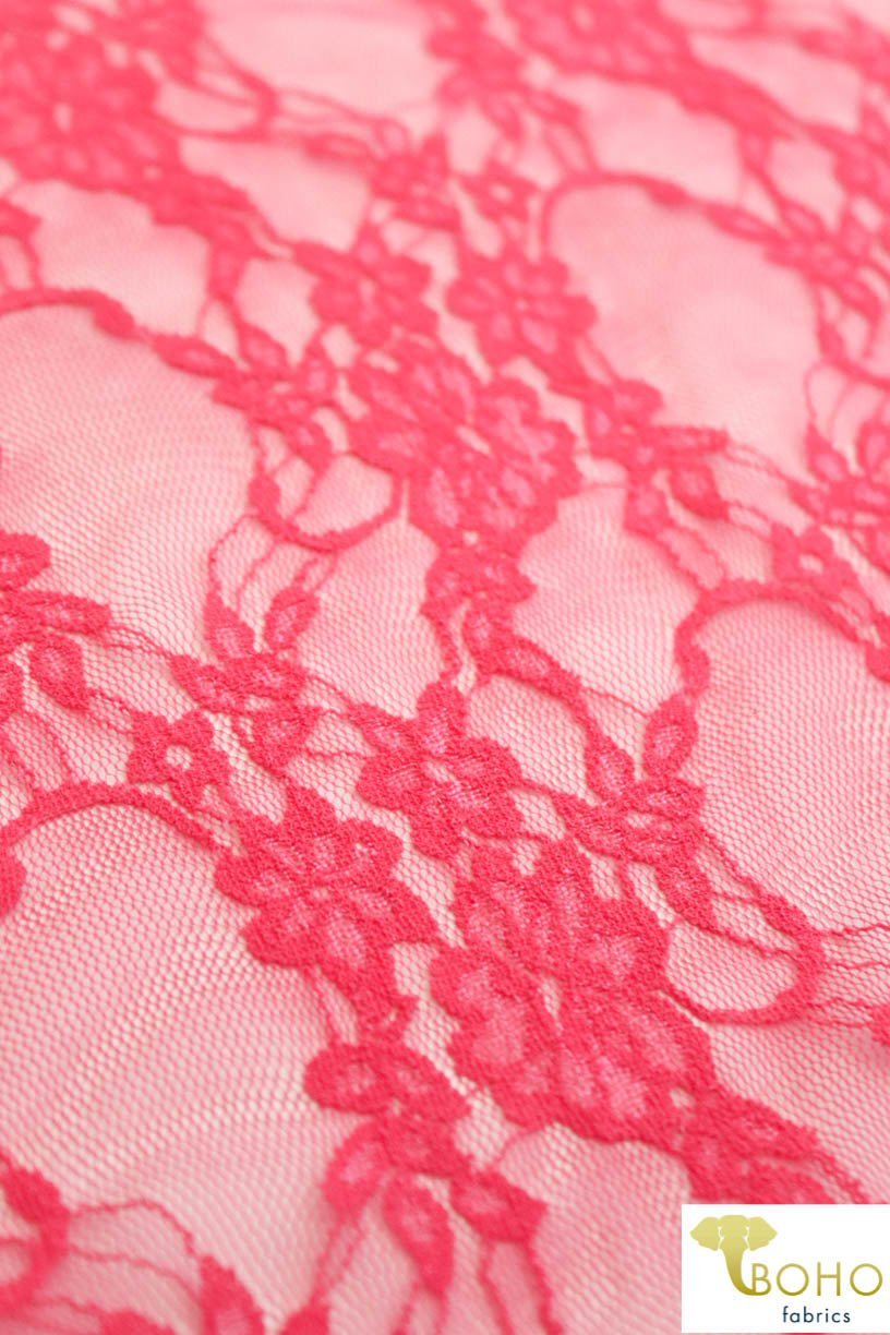 Petite Floral Stretch Lace in Coral. SL-108-CRL. - Boho Fabrics