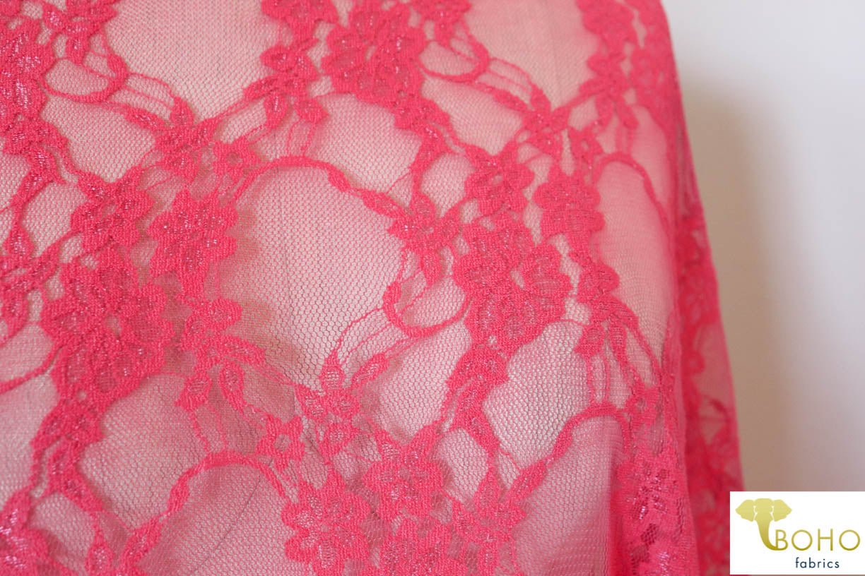 Petite Floral Stretch Lace in Coral. SL-108-CRL. - Boho Fabrics