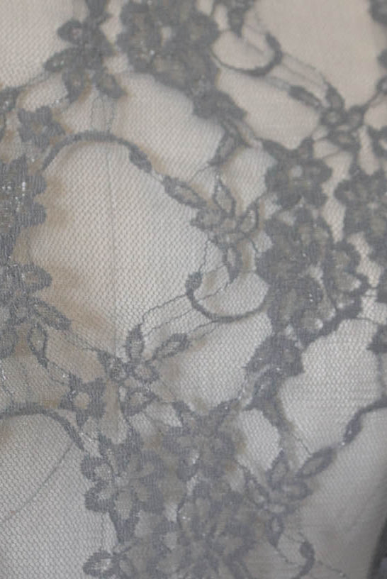 Petite Floral Stretch Lace in Gray. SL-108-GRY. - Boho Fabrics