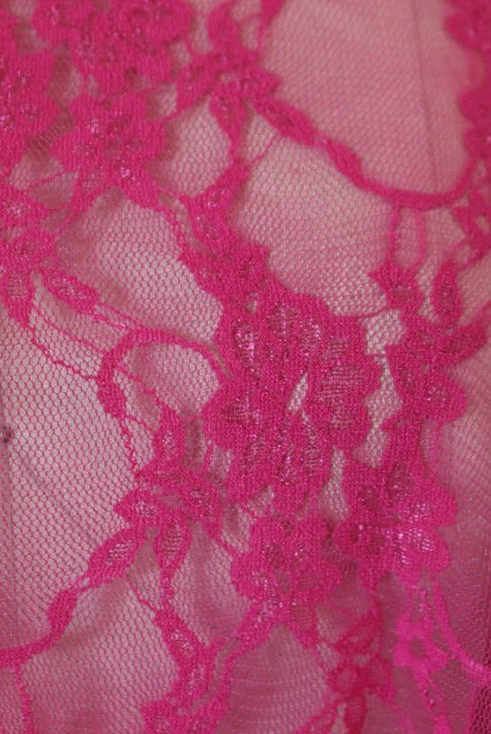Petite Floral Stretch Lace in Hot Pink. SL-108-HP. - Boho Fabrics