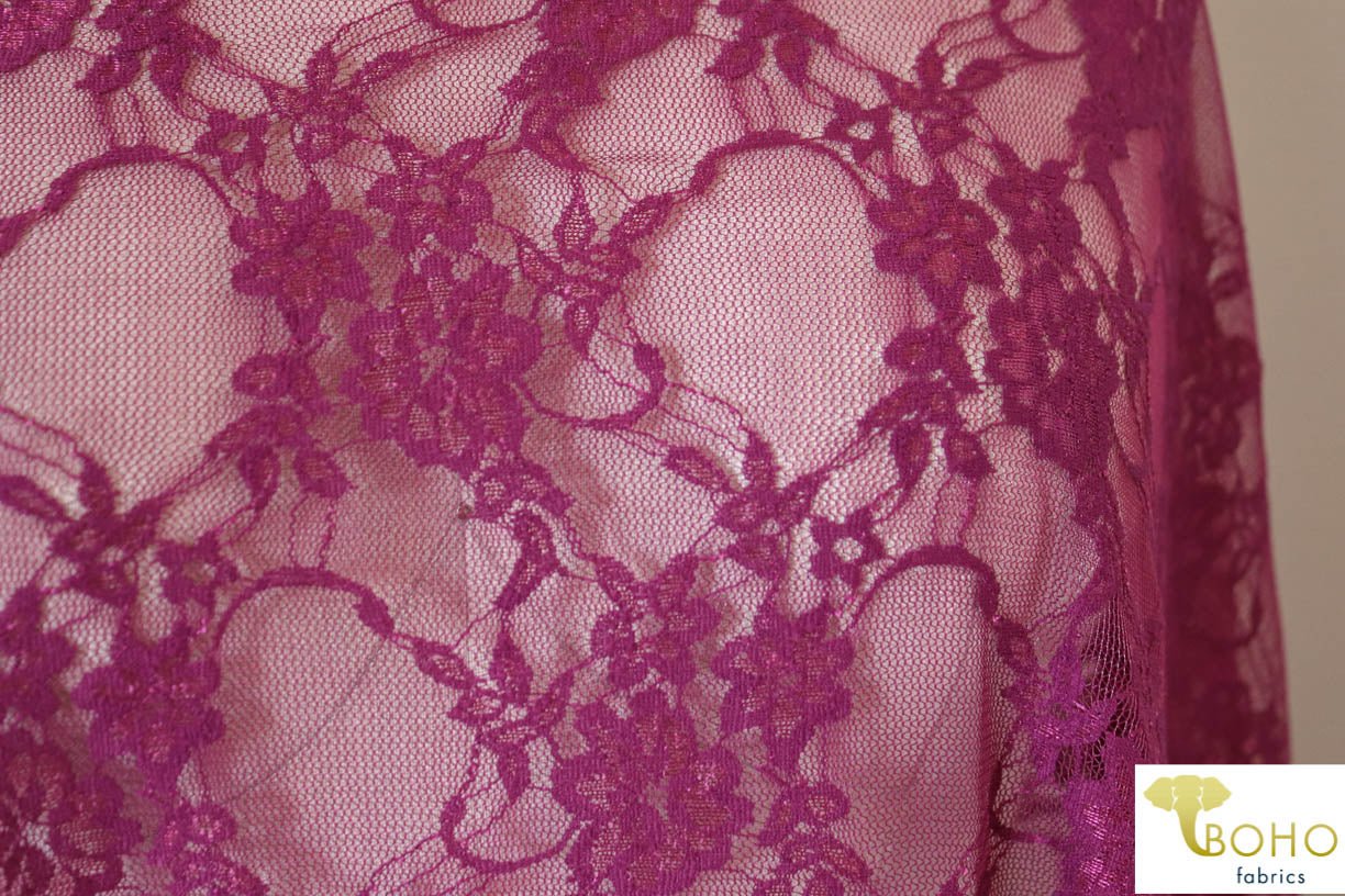 Petite Floral Stretch Lace in Magenta. SL-108-MGNT. - Boho Fabrics