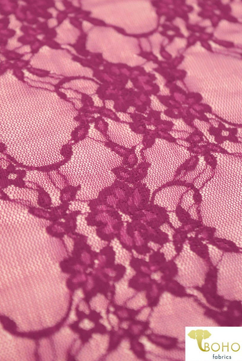 Petite Floral Stretch Lace in Magenta. SL-108-MGNT. - Boho Fabrics