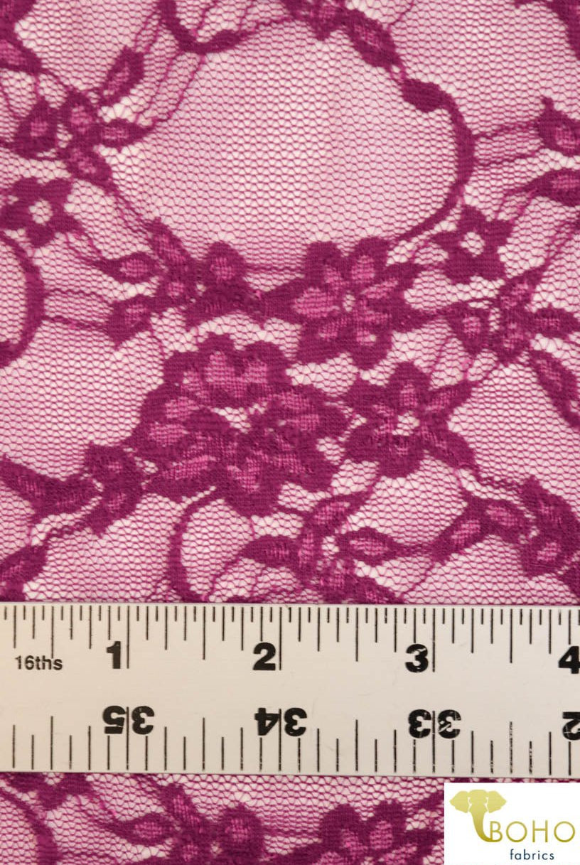 Petite Floral Stretch Lace in Magenta. SL-108-MGNT. - Boho Fabrics