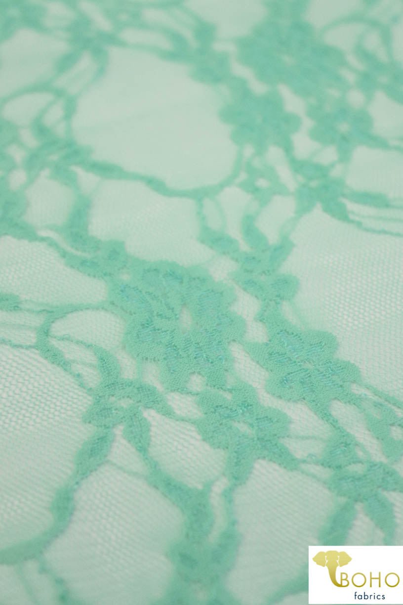 Petite Floral Stretch Lace in Mint. SL-108-MNT. - Boho Fabrics