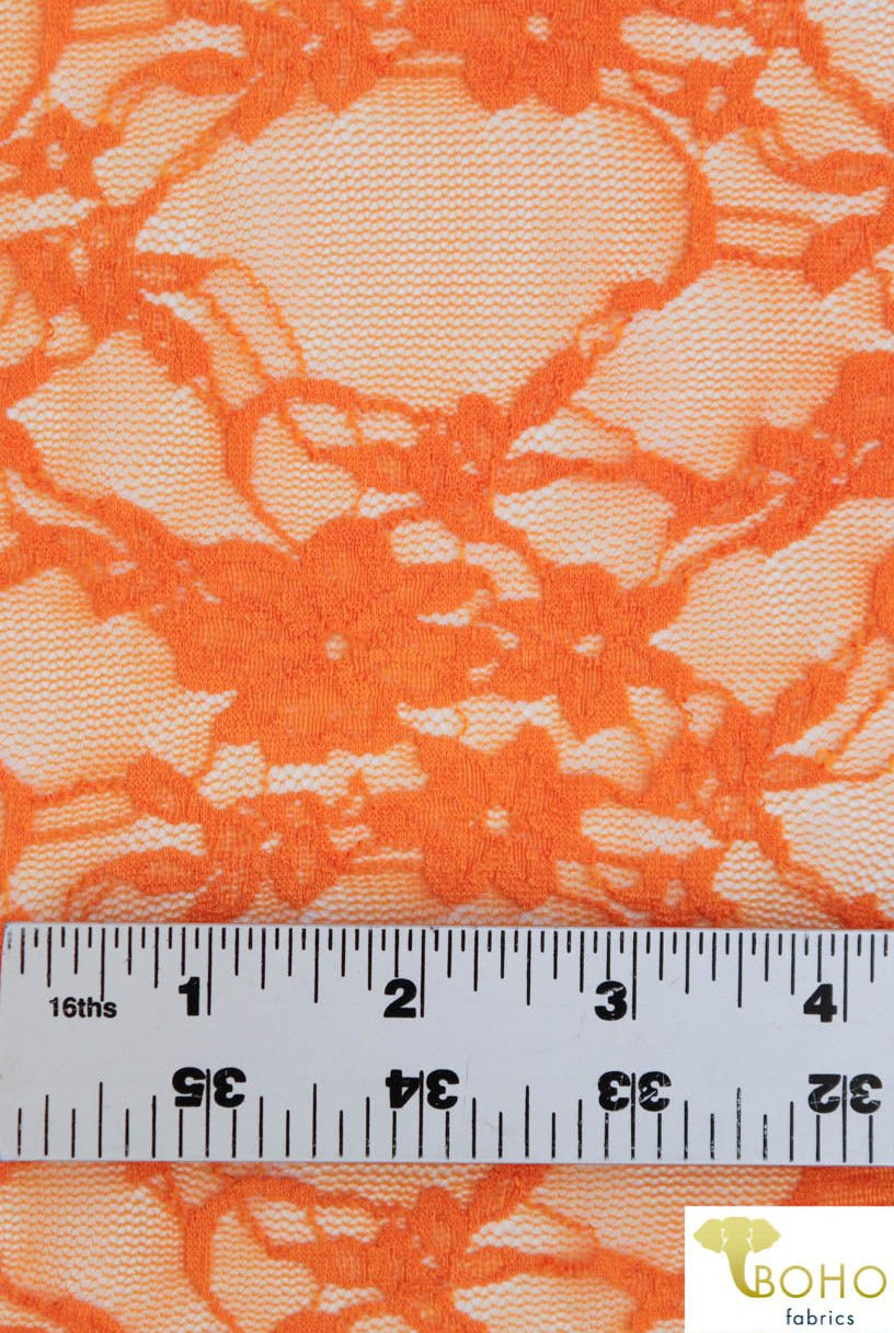Petite Floral Stretch Lace in Orange. SL-108-ORG. - Boho Fabrics