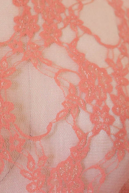 Petite Floral Stretch Lace in Peach. SL-108-PCH. - Boho Fabrics