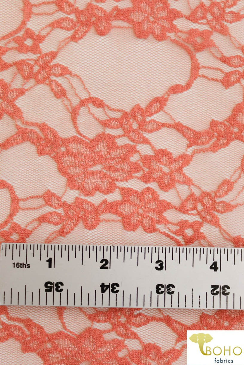 Petite Floral Stretch Lace in Peach. SL-108-PCH. - Boho Fabrics