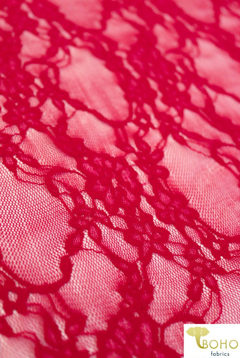 Petite Floral Stretch Lace in Red. SL-108-RED. - Boho Fabrics