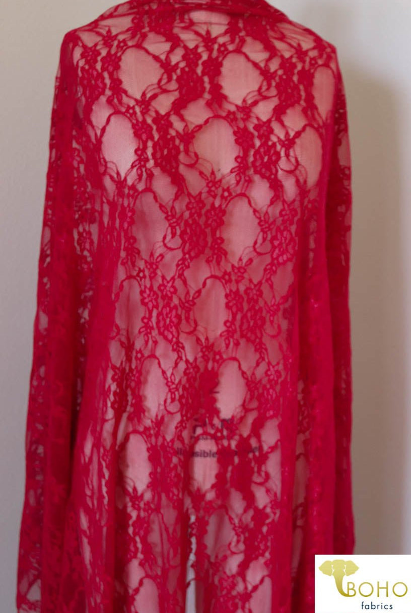 Petite Floral Stretch Lace in Red. SL-108-RED. - Boho Fabrics