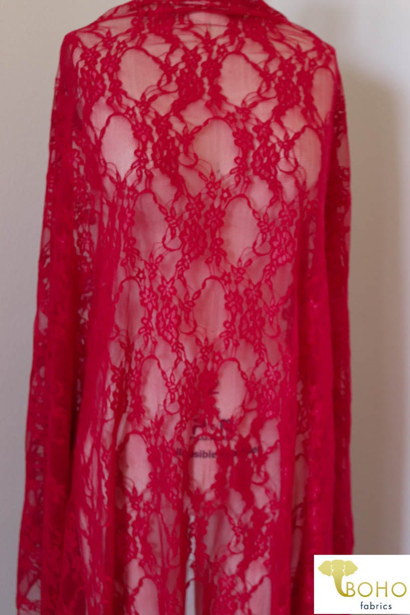 Petite Floral Stretch Lace in Red. SL-108-RED. - Boho Fabrics