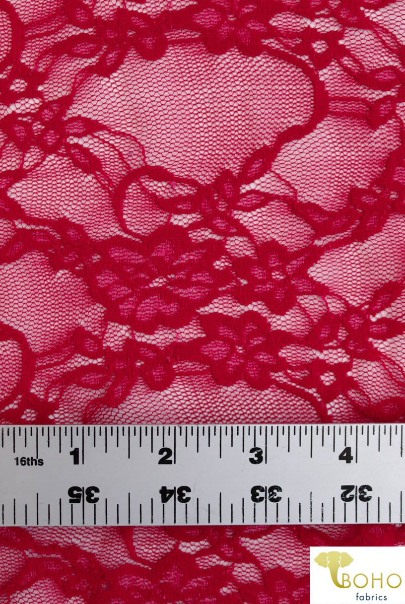 Petite Floral Stretch Lace in Red. SL-108-RED. - Boho Fabrics