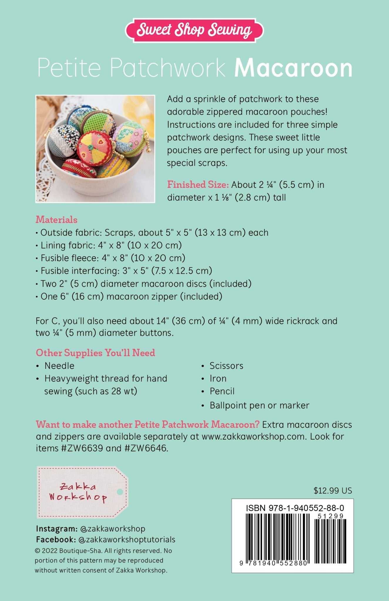 Petite Patchwork Macaroon, Sewing Pattern with Hardware - Boho Fabrics - Sewing Patterns