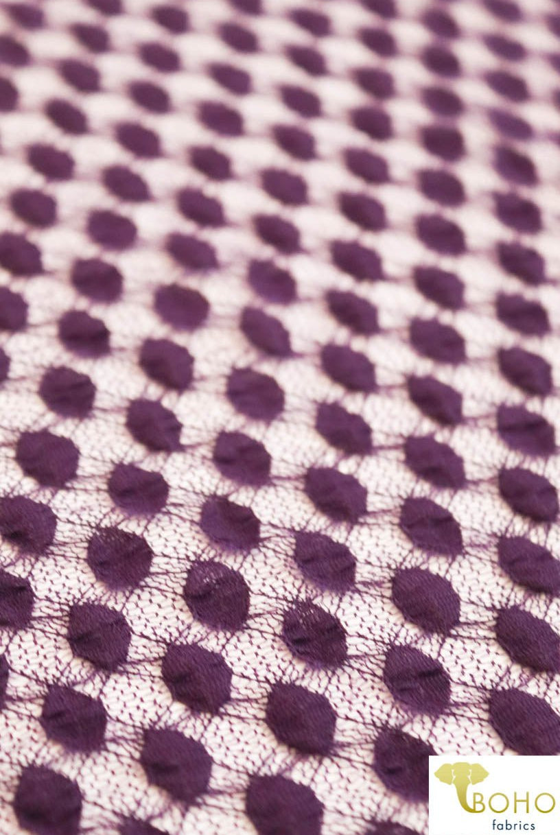 Petite Polka Dot in Plum Purple. Stretch Lace. SL-111-PURP - Boho Fabrics