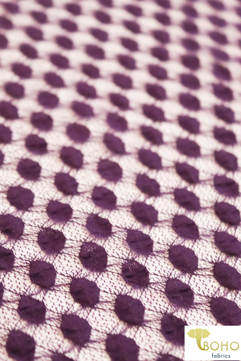 Petite Polka Dot in Plum Purple. Stretch Lace. SL-111-PURP - Boho Fabrics