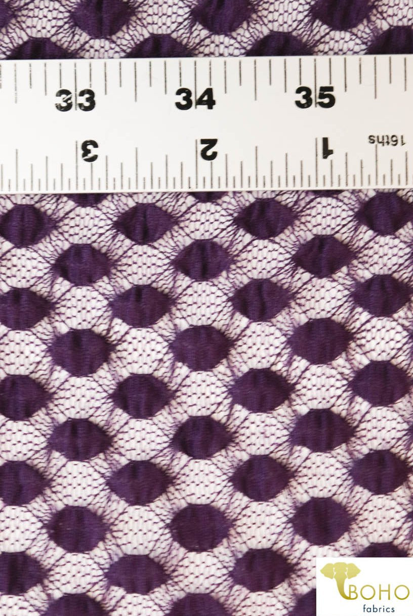 Petite Polka Dot in Plum Purple. Stretch Lace. SL-111-PURP - Boho Fabrics