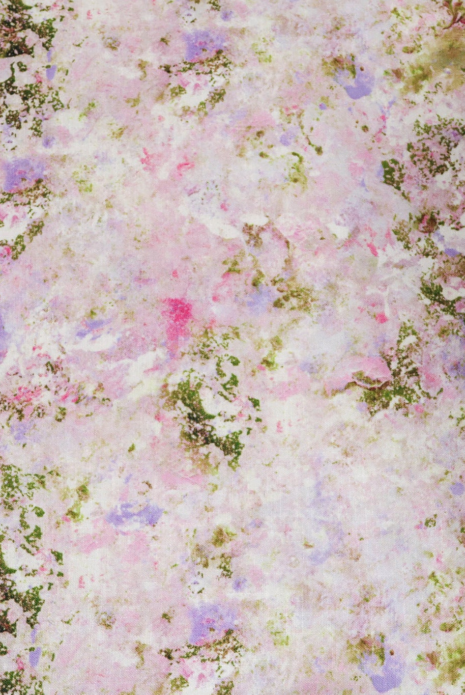 Pink Abstract Pressed Floral Burst Linen-Look Canvas Woven Fabric - Boho Fabrics - Home Dec. & Upholstery Fabric