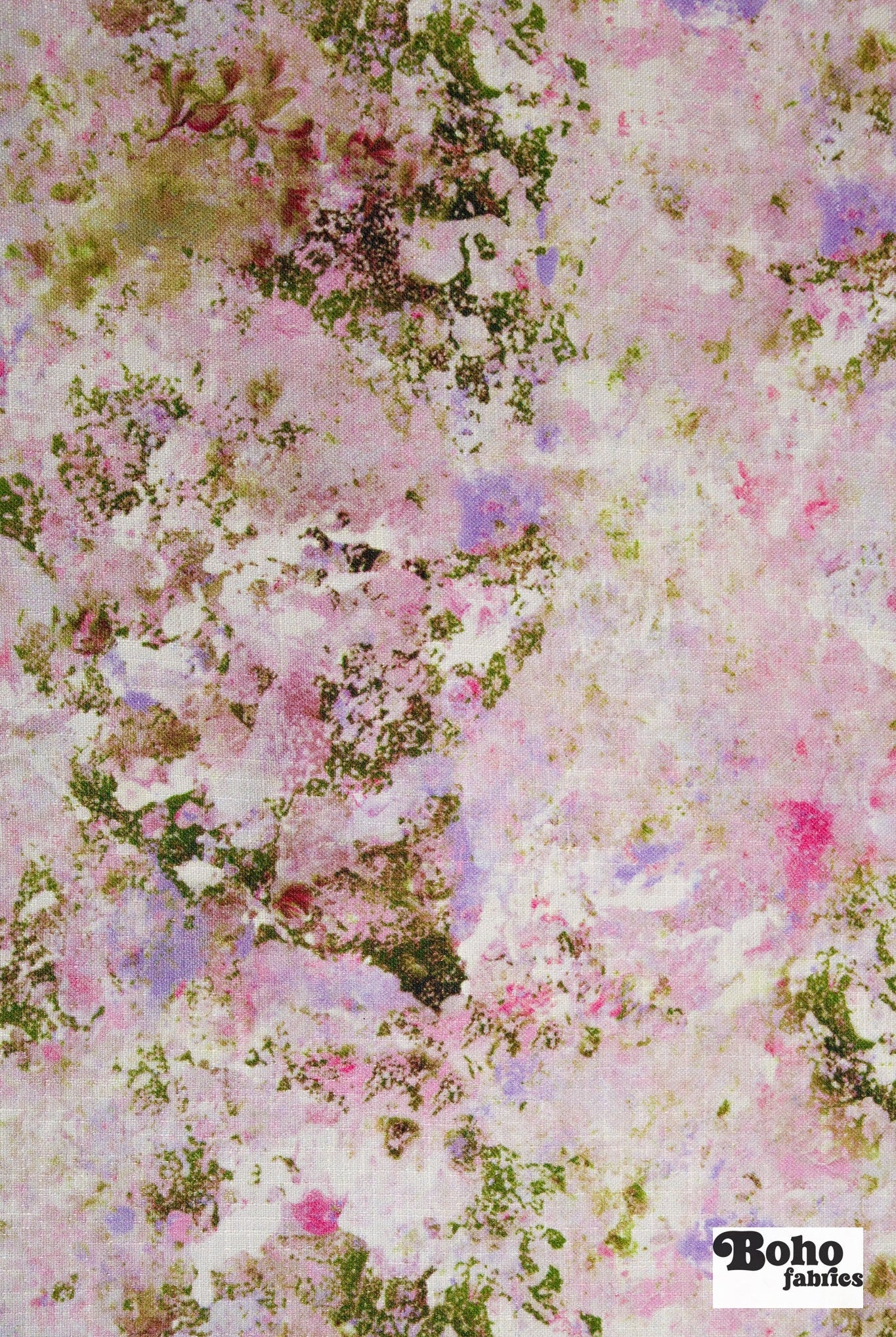 Pink Abstract Pressed Floral Burst Linen-Look Canvas Woven Fabric - Boho Fabrics - Home Dec. & Upholstery Fabric