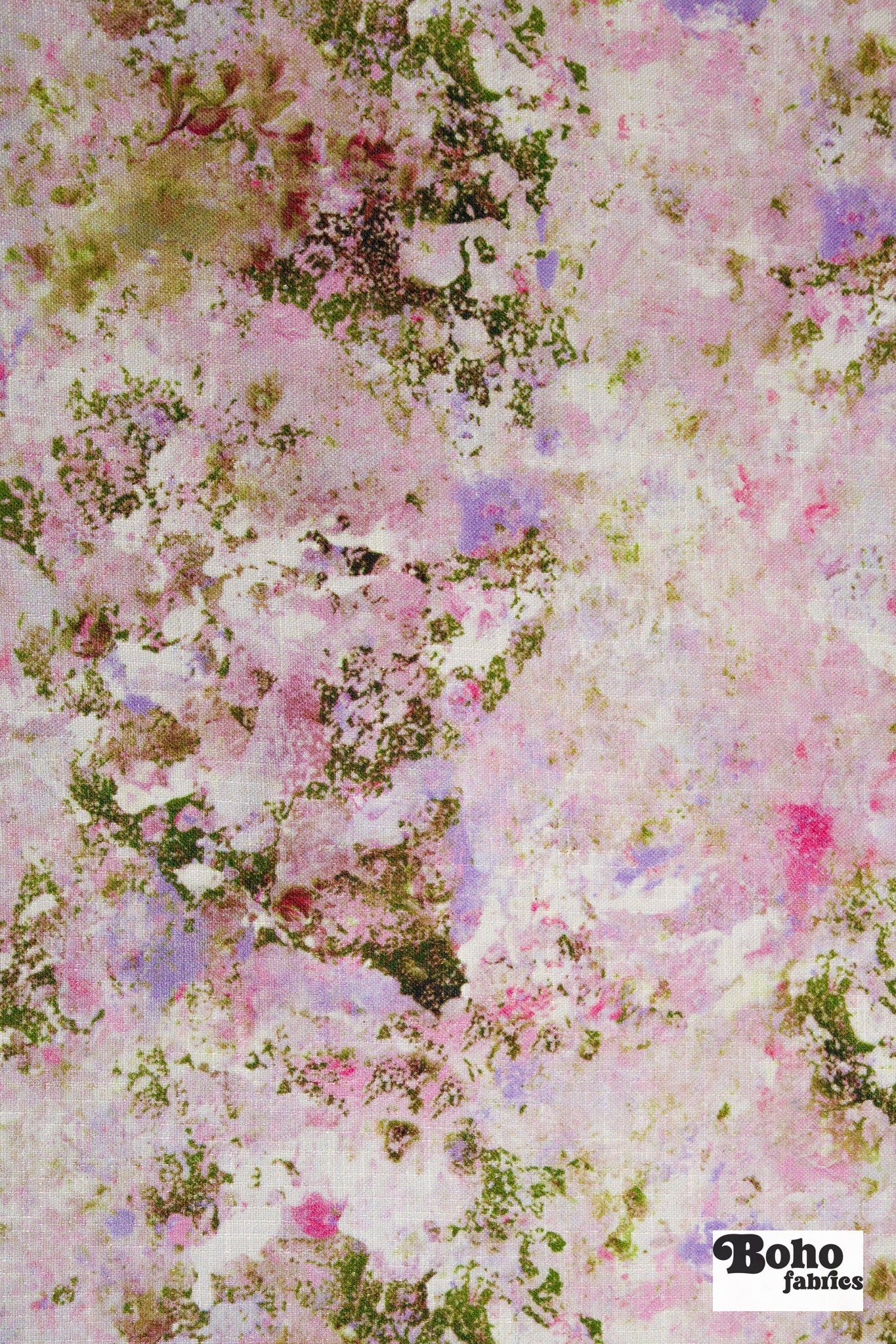 Pink Abstract Pressed Floral Burst Linen-Look Canvas Woven Fabric - Boho Fabrics - Home Dec. & Upholstery Fabric