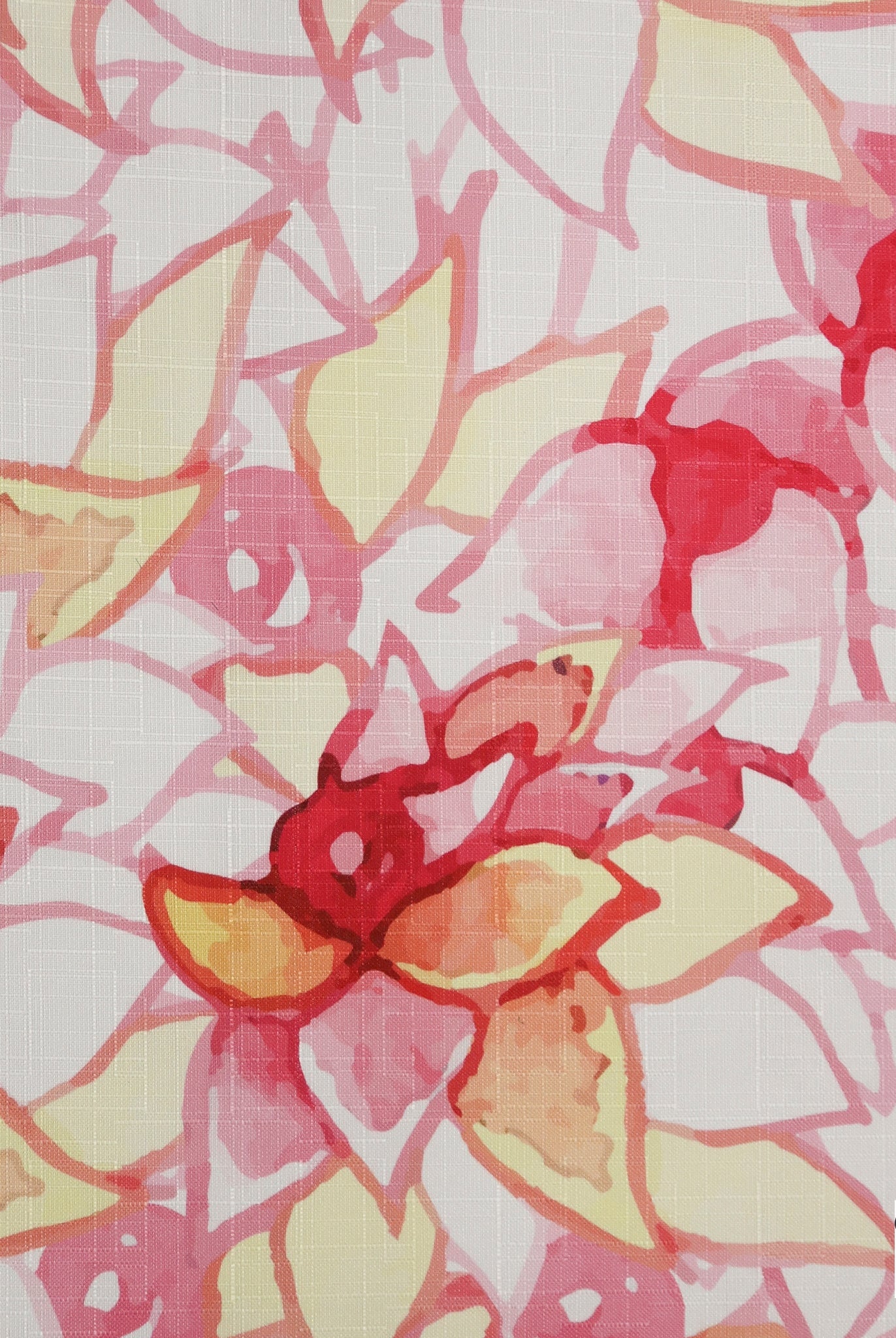 Pink, Abstract Watercolor Floral Linen-Look Woven Fabric - Boho Fabrics - Home Dec. & Upholstery Fabric