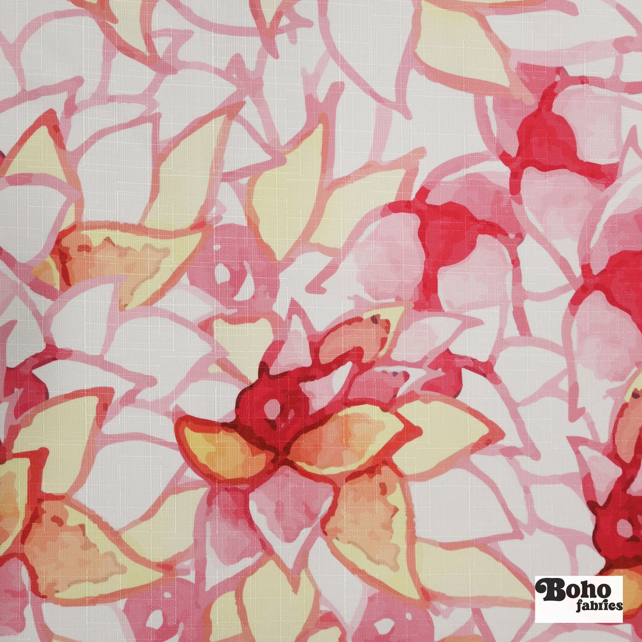 Pink, Abstract Watercolor Floral Linen-Look Woven Fabric - Boho Fabrics - Home Dec. & Upholstery Fabric