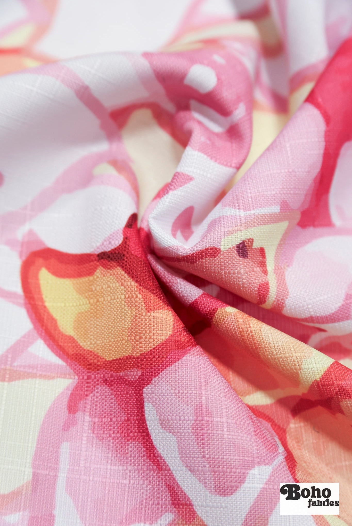 Pink, Abstract Watercolor Floral Linen-Look Woven Fabric - Boho Fabrics - Home Dec. & Upholstery Fabric
