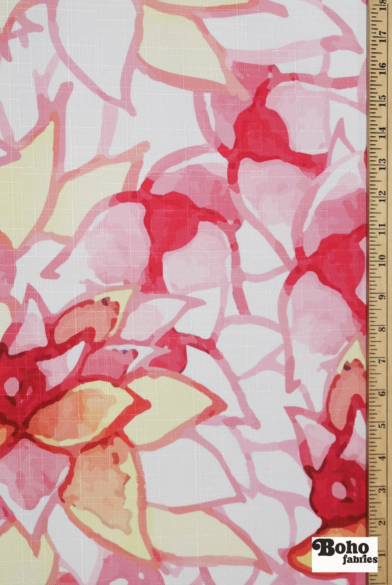 Pink, Abstract Watercolor Floral Linen-Look Woven Fabric - Boho Fabrics - Home Dec. & Upholstery Fabric