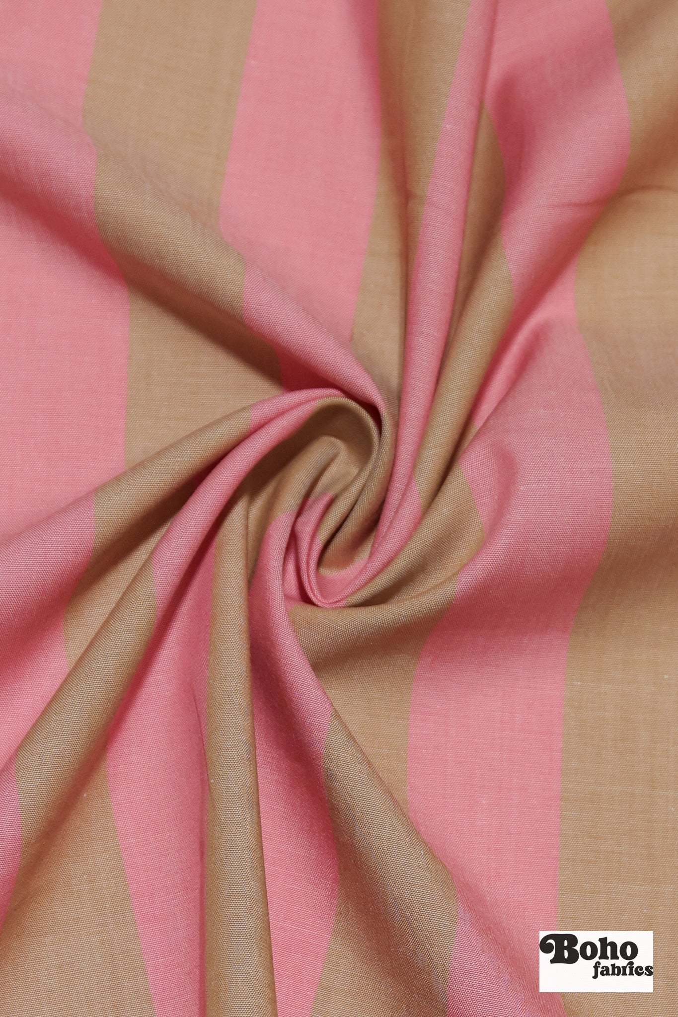 Pink and Tan 1" Wide Striped Cotton Shirting Woven Fabric - Boho Fabrics - Shirting, Woven