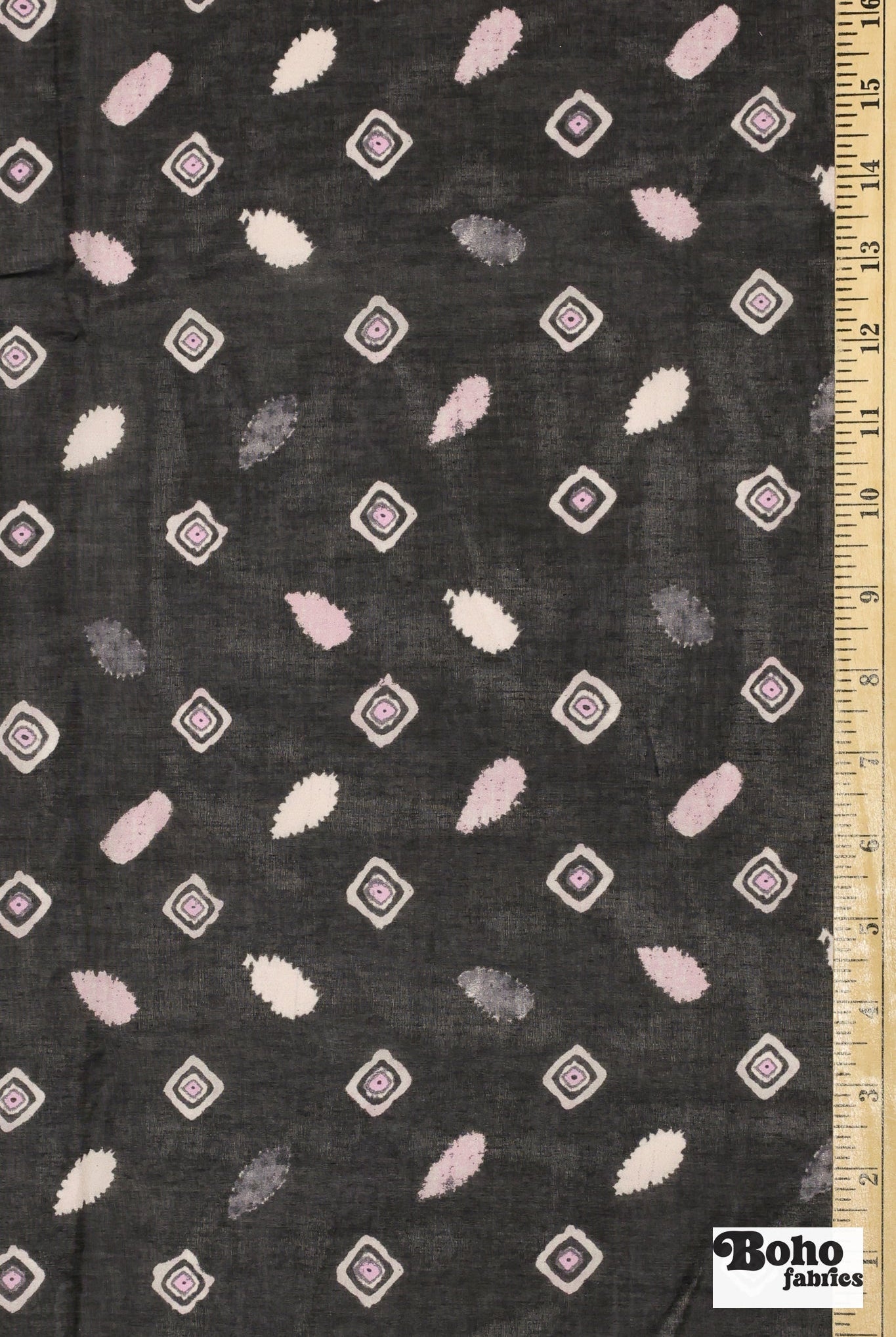 Pink & Black Concentric Diamonds Silk Fabric Pre - Cuts - Boho Fabrics - Woven Fabric
