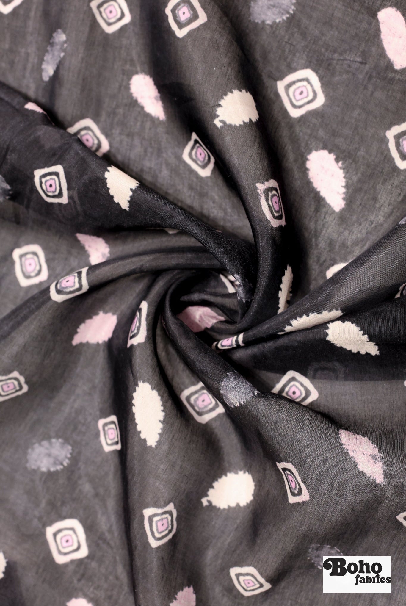 Pink & Black Concentric Diamonds Silk Fabric Pre - Cuts - Boho Fabrics - Woven Fabric