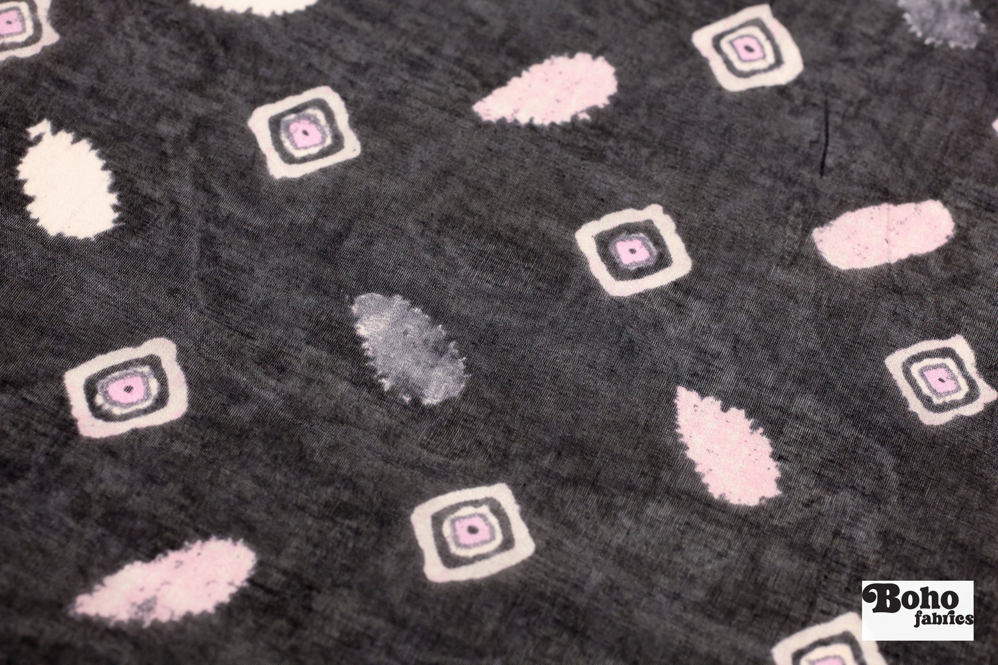 Pink & Black Concentric Diamonds Silk Fabric Pre - Cuts - Boho Fabrics - Woven Fabric