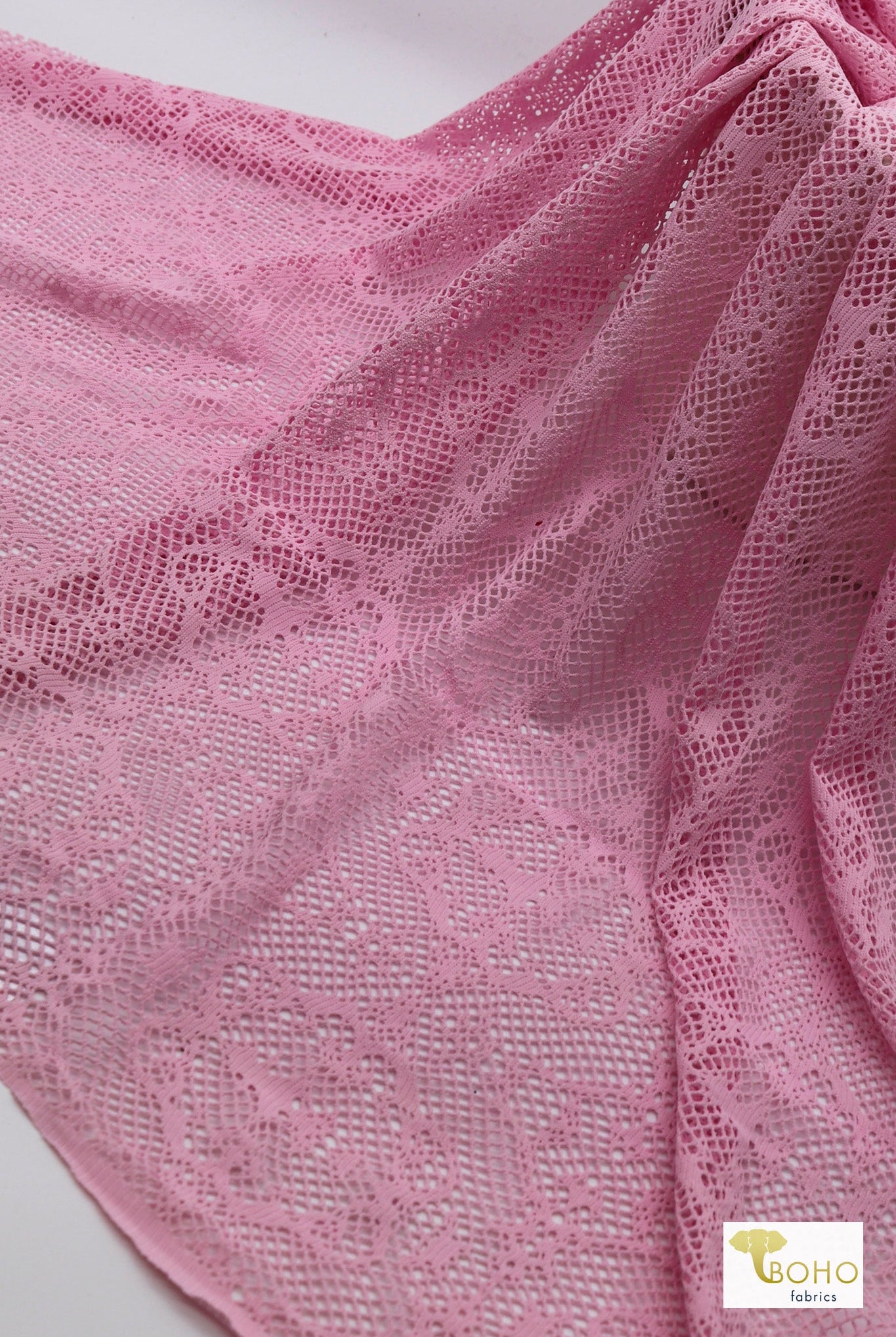 Pink ButterflyStretch Lace Fabric - Boho Fabrics - Stretch Lace Fabric