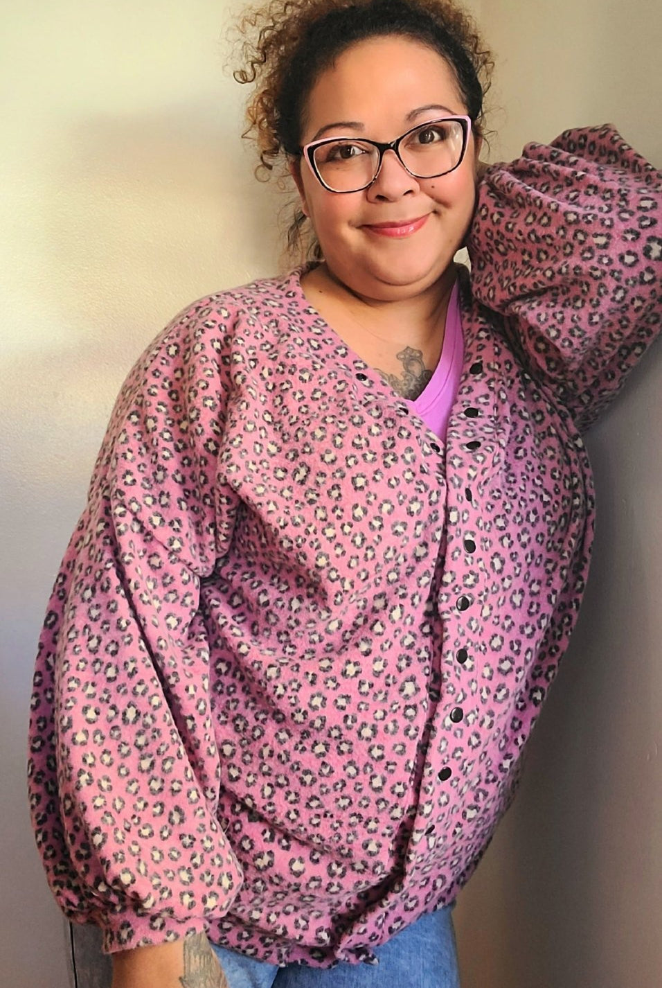 Pink Cheetah, Printed Brushed Sweater Knit Fabric - Boho Fabrics - Sweater Prints, Knit Fabric
