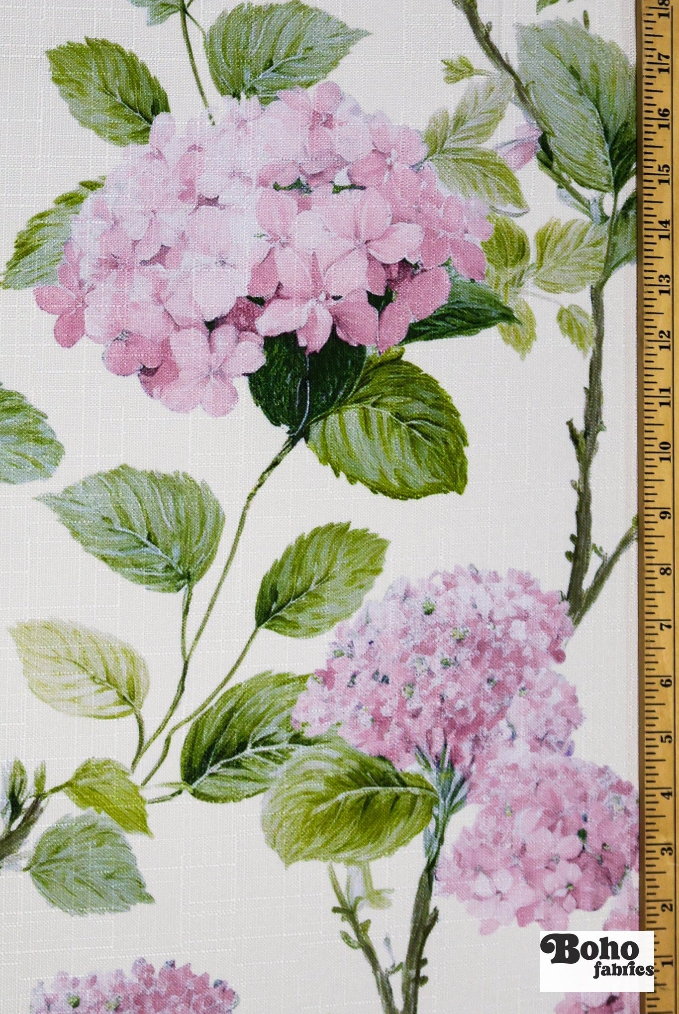 Pink Hydrangeas Linen-Look Woven Fabric - Boho Fabrics - Home Dec. & Upholstery Fabric