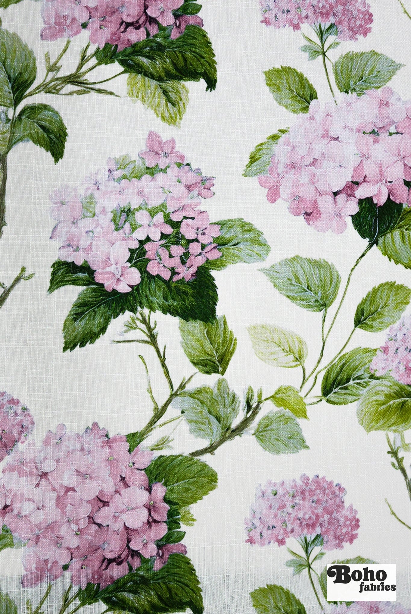Pink Hydrangeas Linen-Look Woven Fabric - Boho Fabrics - Home Dec. & Upholstery Fabric