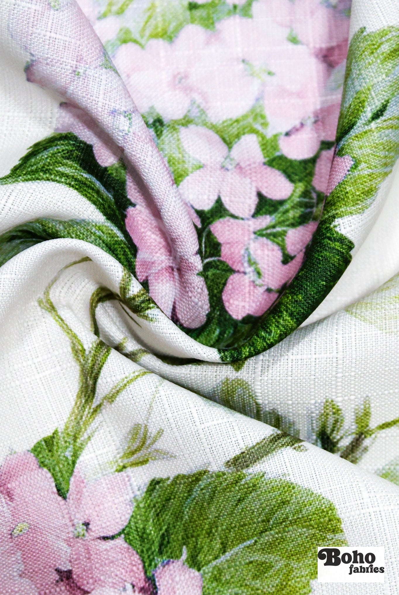 Pink Hydrangeas Linen-Look Woven Fabric - Boho Fabrics - Home Dec. & Upholstery Fabric