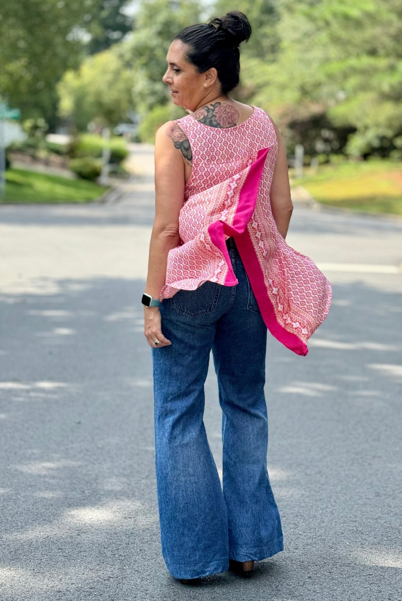 Pink Ibiza, Double Border, Rayon Challis Woven Print - Boho Fabrics - Challis, Woven