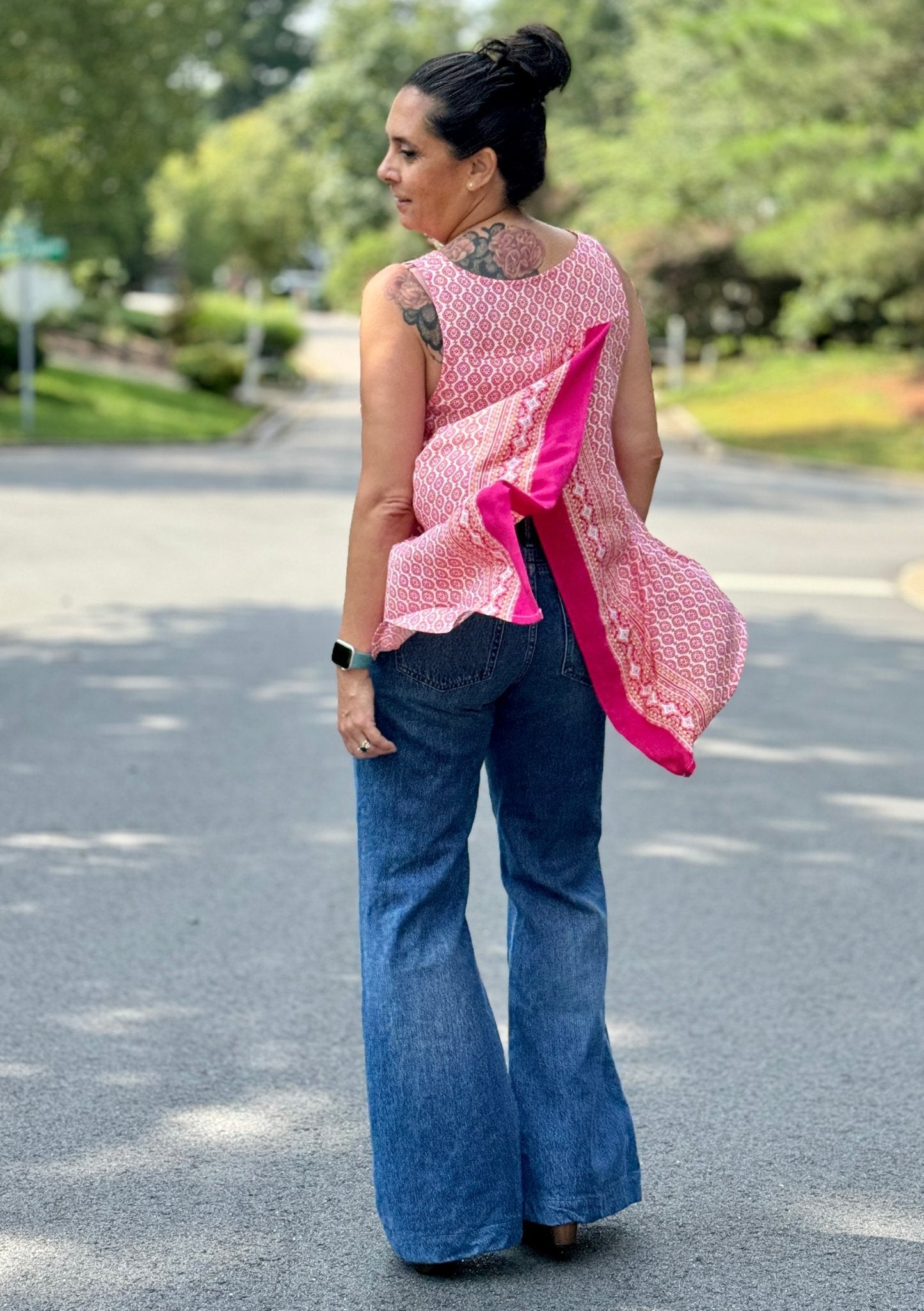 Pink Ibiza, Double Border, Rayon Challis Woven Print - Boho Fabrics - Challis, Woven