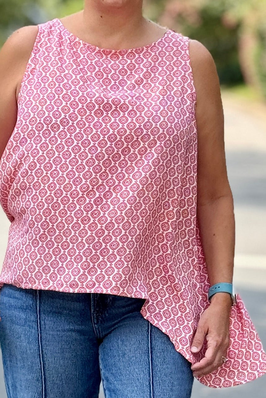 Pink Ibiza, Double Border, Rayon Challis Woven Print - Boho Fabrics - Challis, Woven