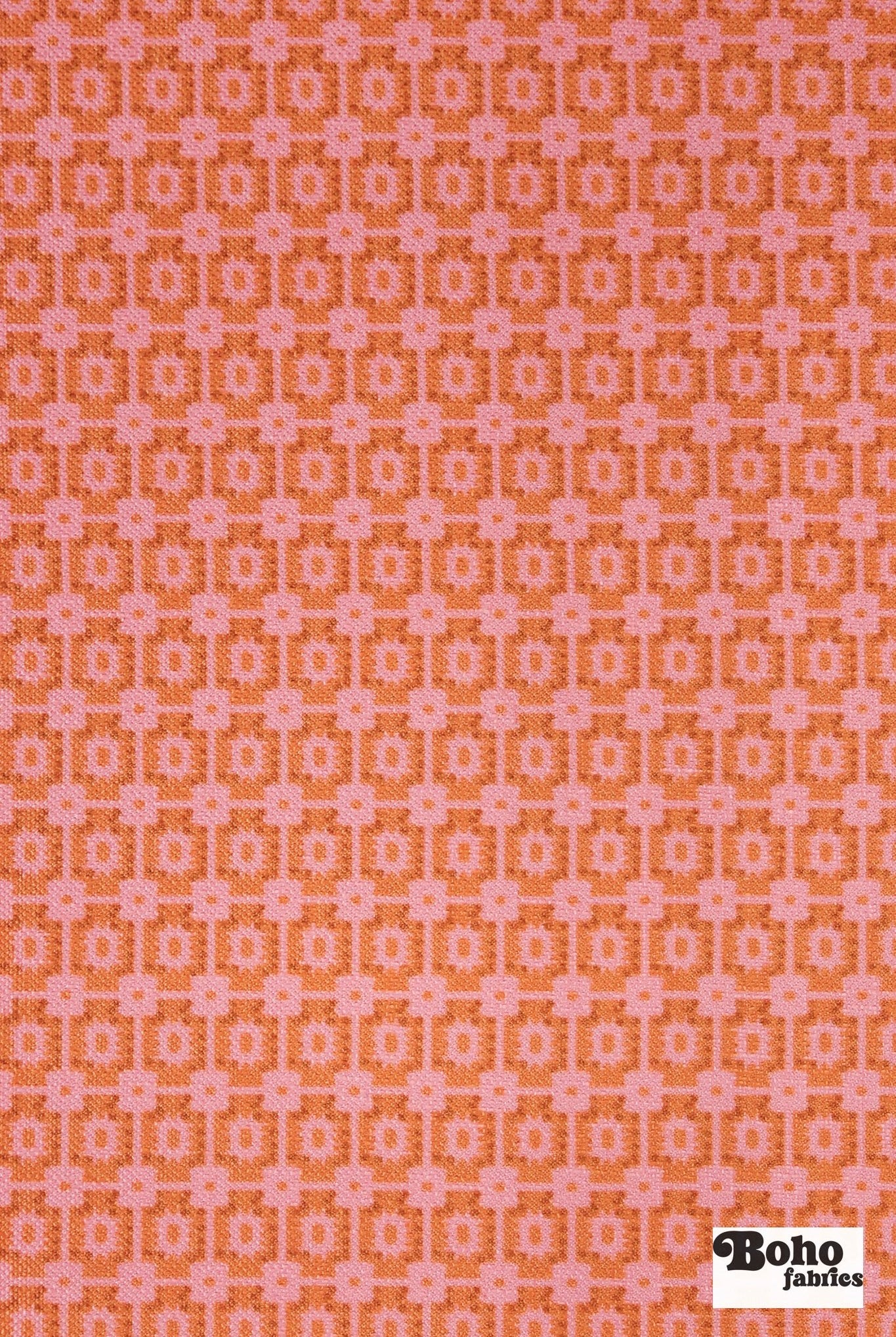 Pink & Orange, Geometric Linen-Look Woven Fabric - Boho Fabrics - Home Dec. & Upholstery Fabric