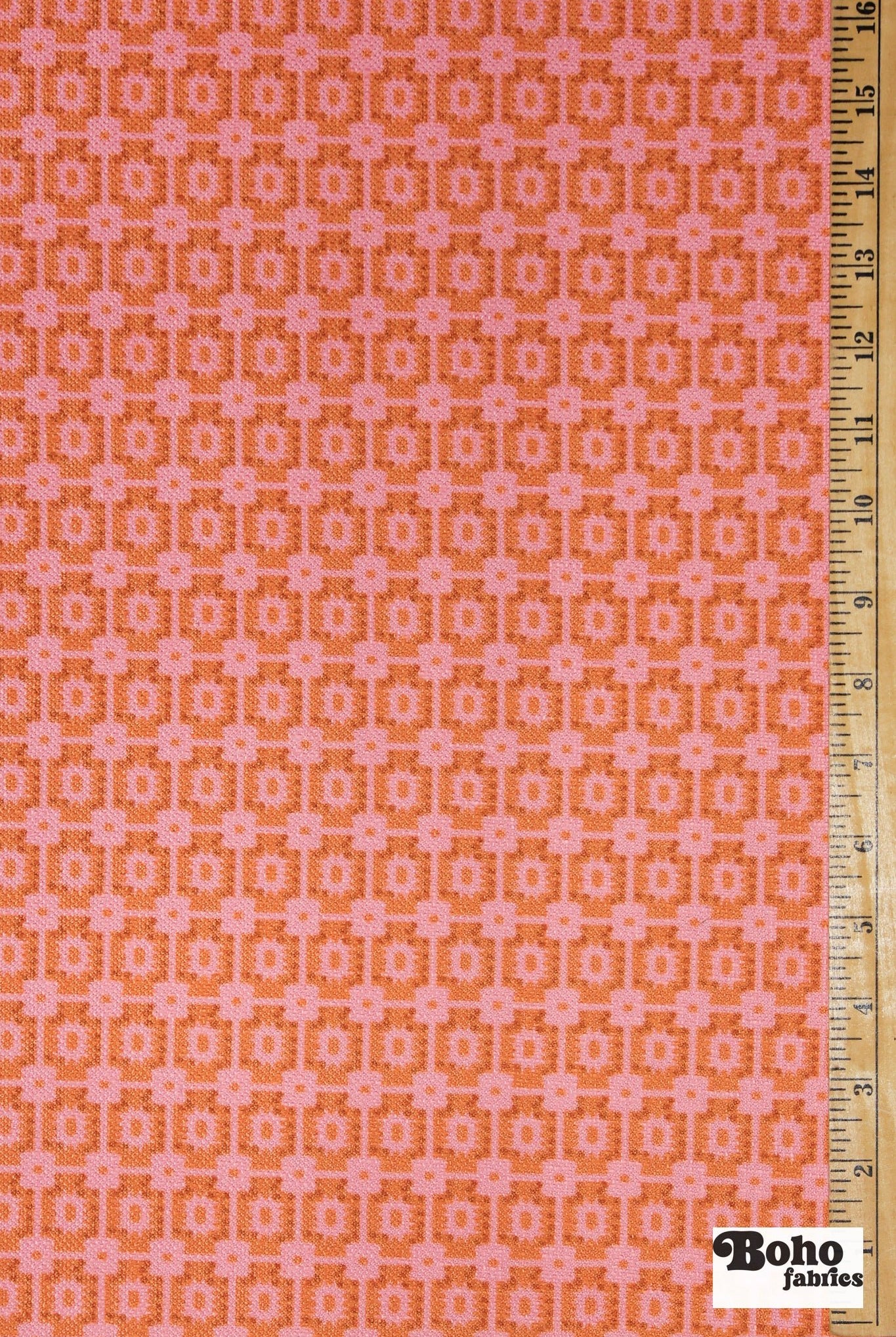 Pink & Orange, Geometric Linen-Look Woven Fabric - Boho Fabrics - Home Dec. & Upholstery Fabric