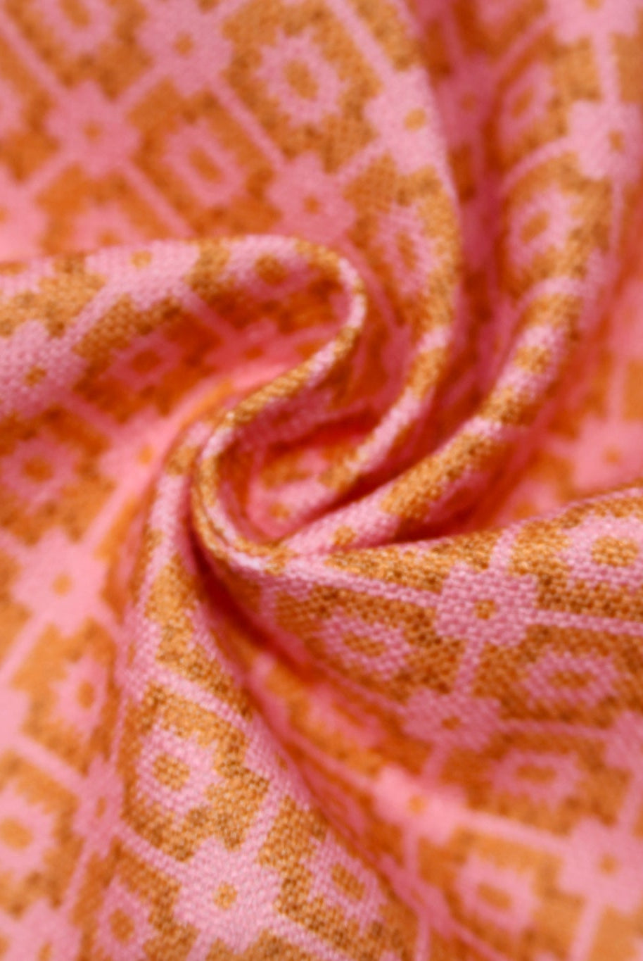 Pink & Orange, Geometric Linen-Look Woven Fabric - Boho Fabrics - Home Dec. & Upholstery Fabric