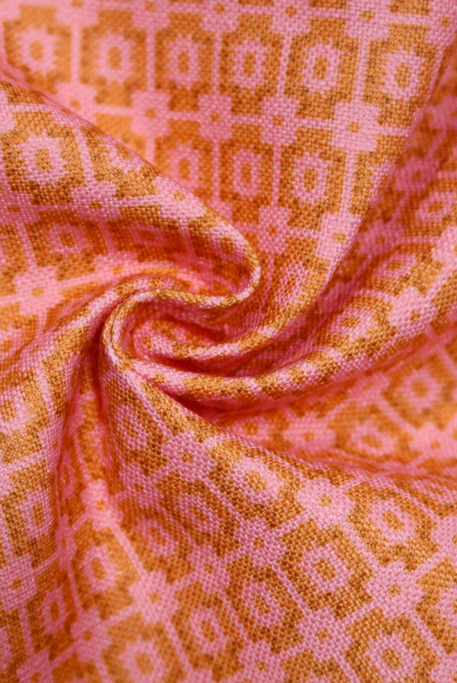 Pink & Orange, Geometric Linen-Look Woven Fabric - Boho Fabrics - Home Dec. & Upholstery Fabric